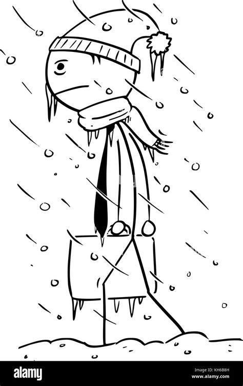 Cartoon Stick Man Drawing Illustration Of Cold Chilled Businessman