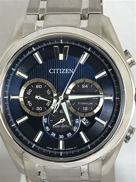 Citizen Mens Eco Drive Chronograph Date Blue Dial Titanium Bracelet Watch B620 Ebay