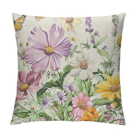 Onetech Spring Floral Pillow Covers Pink Purple Green Flower Leaf Plant