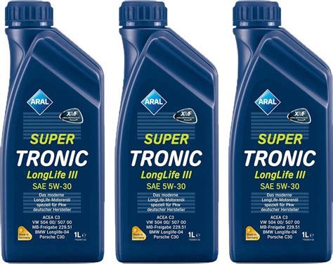 ARAL Motoröl Öl SUPER TRONIC LongLife III 5W30 für VW 504.00/507.00 - 3 ...