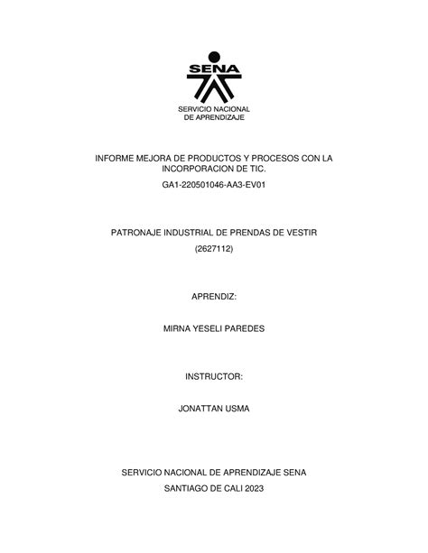 Informe Mejora DE Productos Y Procesos CON LA Incorporacion DE TIC