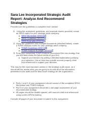 2 Docx Sara Lee Incorporated Strategic Audit Report Analyze And