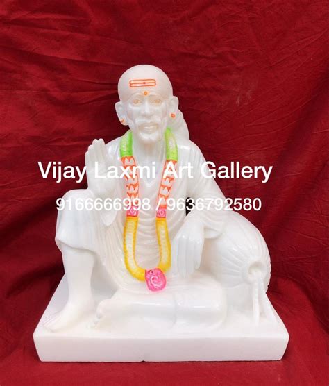 Painted Hindu White Marble Dwarkamai Sai Baba Sitting Statue For