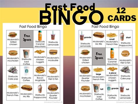 Fast Food Real Photos Bingo Game Etsy Uk