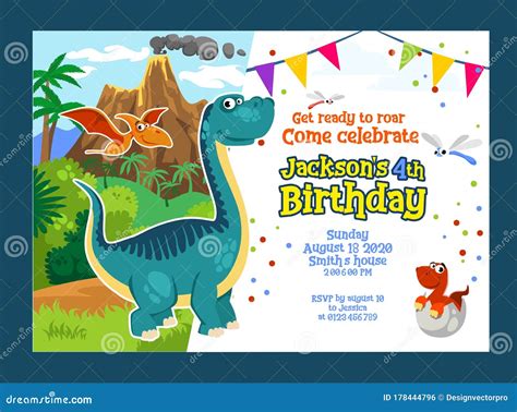 Invitaci N A Fiesta De Cumplea Os De Dino Con Dinosaurios Ilustraci N