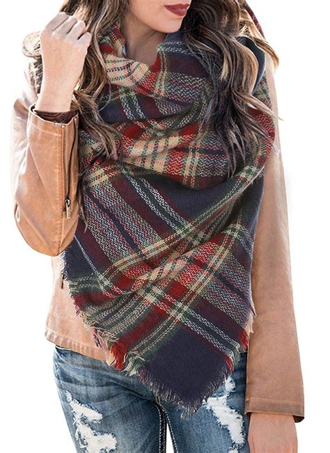 Womens Plaid Blanket Scarf Winter Soft Tassel Scarfs Gorgeous Wrap