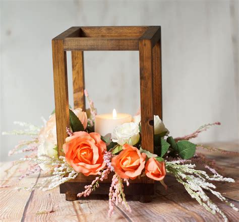 Reclaimed Wood Candle Lantern Centerpiece Rustic Wedding Table