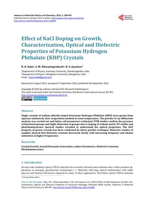 Pdf Effect Of Nacl Doping On Growth Characterization Optical And