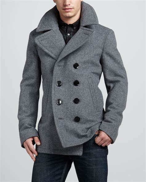 Burberry Short Pea Coat In Gray For Men Lyst