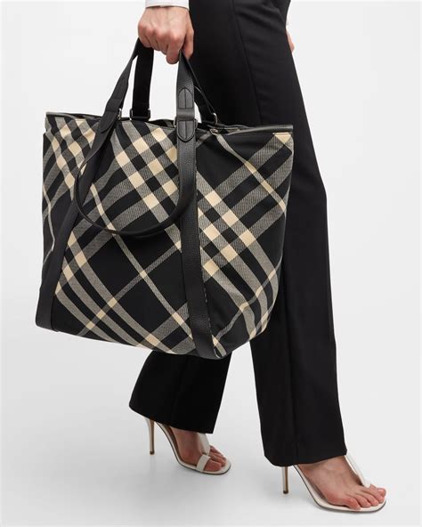 Burberry Check Canvas Shopper Tote Bag Neiman Marcus