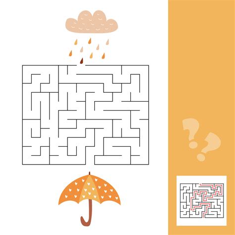 Umbrella and rain - easy maze for younger kids with a solution. Maze ...