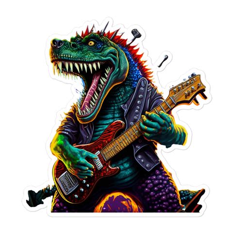 Dinosaur Rockstar Godzilla Guitarist Retro Music Art Etsy