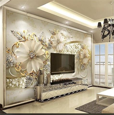 Gold Flowers And Diamonds 3d 5d 8d Wall Murals Custom Wallpaper