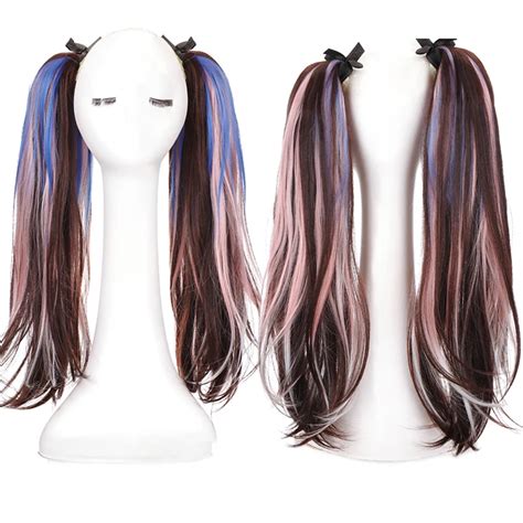 Xuanguang Synthetic Double Ponytail Highlighting Wig Female Bandage