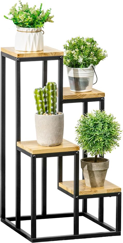 HLC Noir Porte Pot Pots Plante Fleurs 3 Etagere Support Jardin En Metal