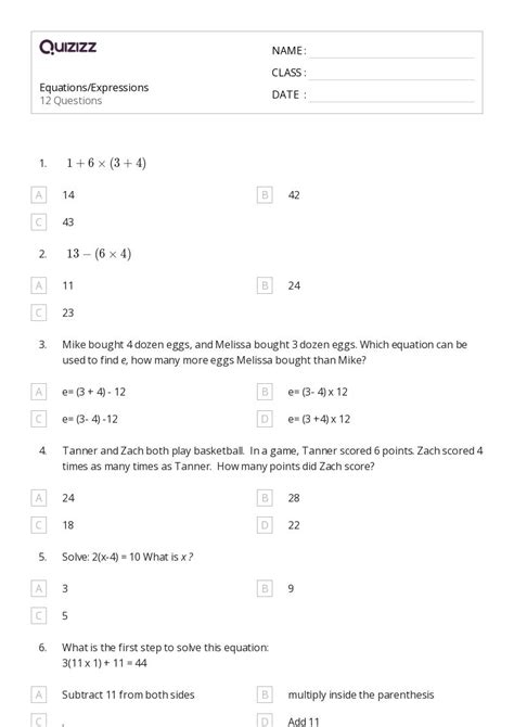 50 Expressions Worksheets For 4th Grade On Quizizz Free And Printable