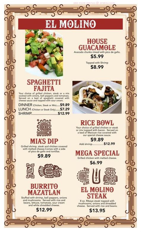 Menu At El Molino Mexican Restaurant Warrior