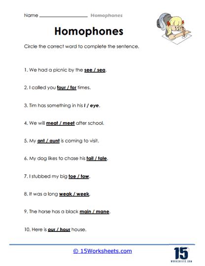 Homophones Worksheets - 15 Worksheets.com