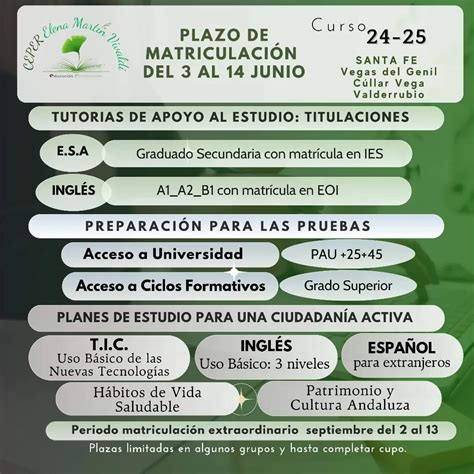 Abierto Plazo De Matriculación Para El Curso 2024 2025 Del Ceper Elena