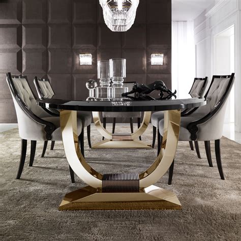 Italian Black Lacquered Gold Oval Dining Set Juliettes Interiors