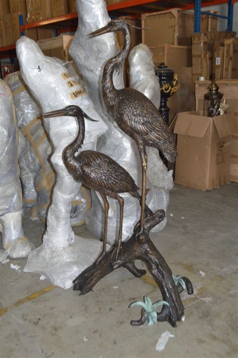 Two Herons On A Three Bronze Fountain Statue Size L X W X H