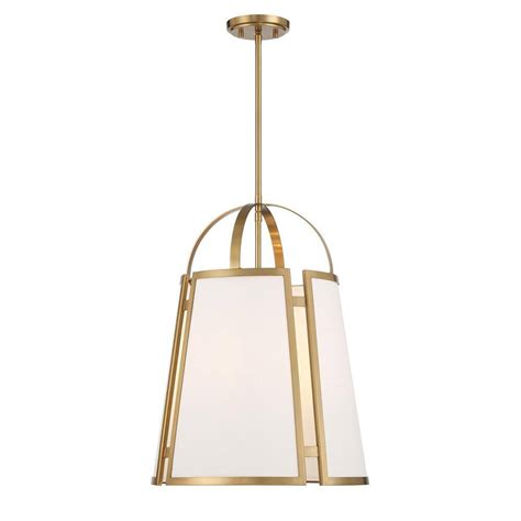 Savoy House Chartwell 60 Watt 4 Light Warm Brass Pendant Light With White Linen Fabric Shade No