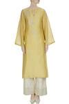 Buy Yellow Chanderi Silk Notched Kurta And Palazzo Set For Women By