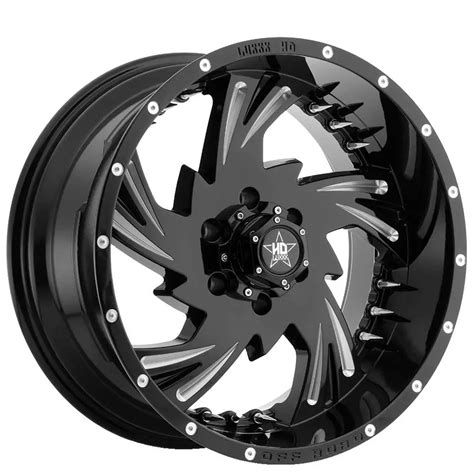 Luxxx Hd Wheels Lhd Gloss Black Milled With Chrome Spike Rivets