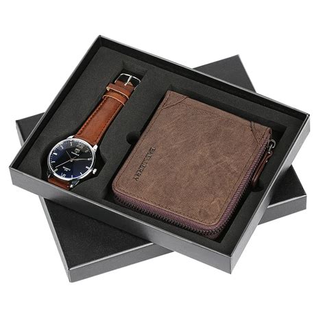 Top Luxury Mens Watch Gift Set Box With Vintage Wallet Zipper Pouch