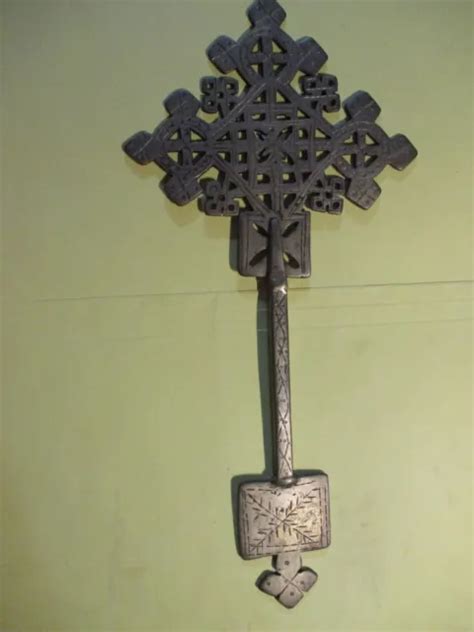 Antique Ethiopian Processional Coptic Gothic Cross Cutout Metal