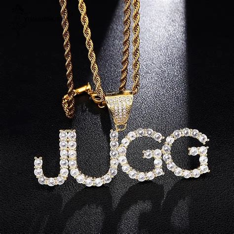 Hip Hop Nom Initial Zircon Glac Lettres Pendentifs Colliers Pour