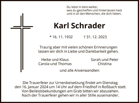 Traueranzeigen Von Karl Schrader Trauer HNA De