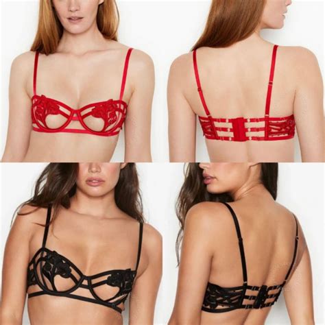 Jual Victoria Secret Strappy Embroidered Open Cup Balconette Bra 32b 32c 32dd 34c 34dd 36dd