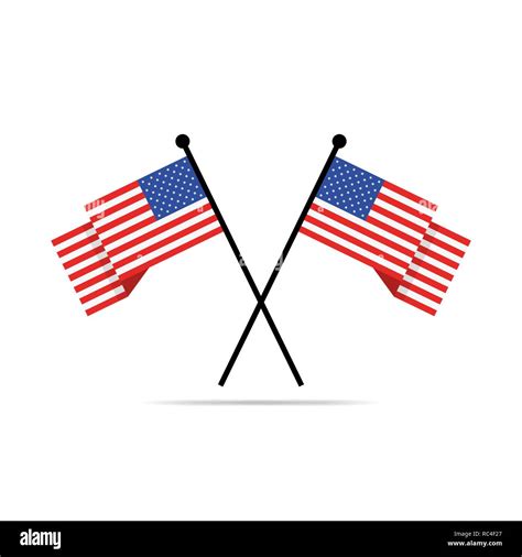 Two Crossed American Flags Vector Illustration Cartoon American Flags