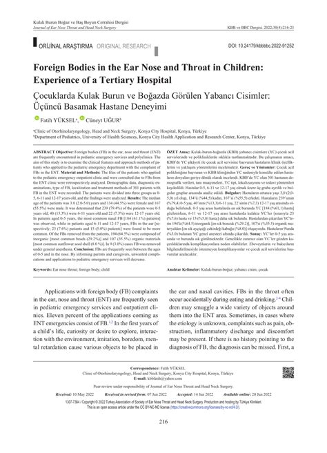 Pdf Foreign Bodies In The Ear Nose And Throat In Children Experience