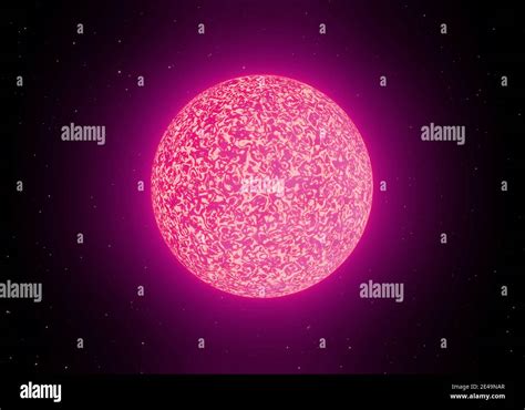 Pink Star or planet in cosmos. Space flight to the star, 3d render ...