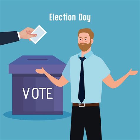 Premium Vector Election Day Man And Hand Holding Vote Paper And Box