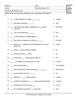 Reflexive And Reciprocal Pronouns Spanish Matching Exam Tpt