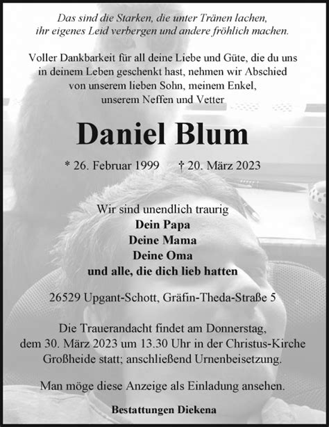 Traueranzeigen Von Daniel Blum Nordwest Trauer De