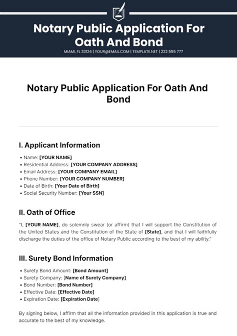 Free Notary Public Application For Oath And Bond Template Edit Online And Download