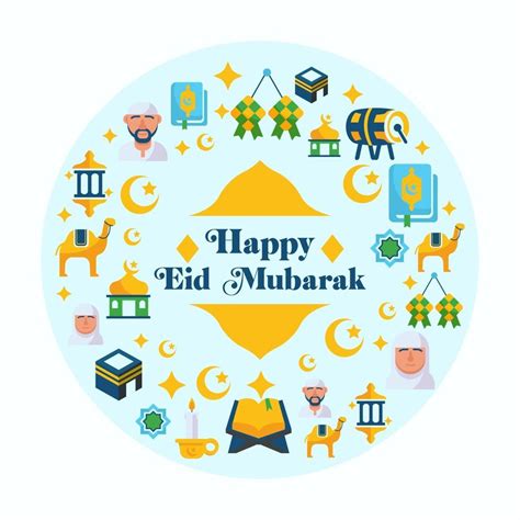 Happy Eid Mubarak Icon Set Vector Art At Vecteezy