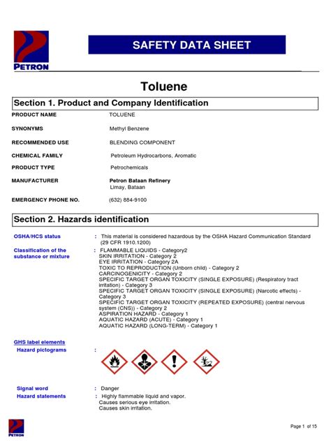 Msds Toluene Pdf Firefighting Toxicity