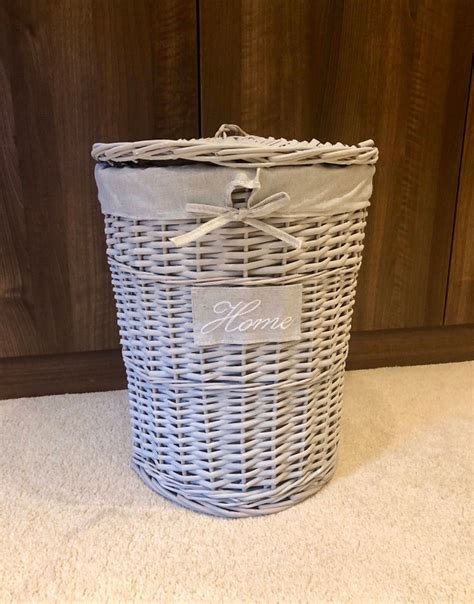 Large Grey Wicker Laundry Basket Home Shabby Chic Rustic Etsy