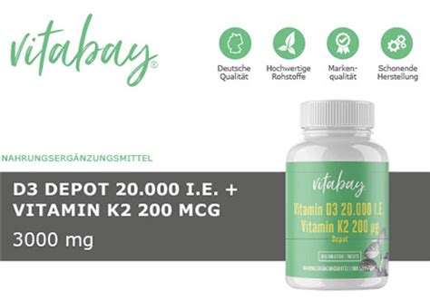 Vitamin D3 Depot 20 000 I E Vitamin K2 200 µg Tab 180 Stk