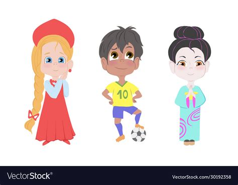 Men And Women Wearing Various National Costumes Vector Image