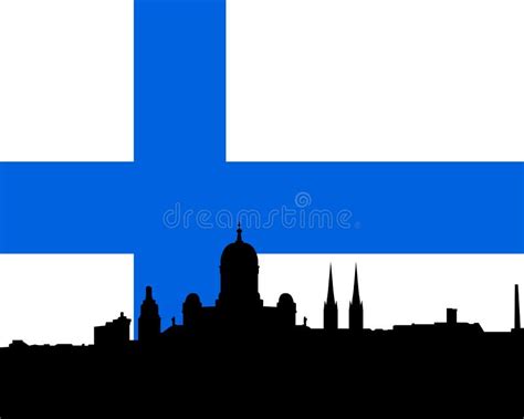 Helsinki Skyline Vector With Flag Stock Vector - Illustration of silhouette, helsinki: 9744501