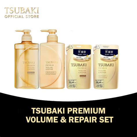 Tsubaki Premium Volume&Repair Set (Shampoo 490ml + Shampoo Refill 330ml ...