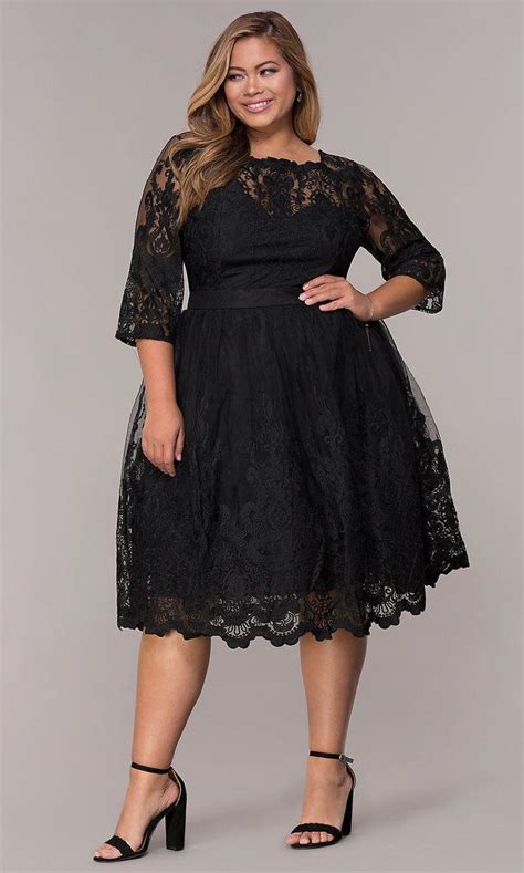 Short 34 Sleeve Lace Plus Size Wedding Guest Dress Weddingguestdress In 2020 Plus Size Lace