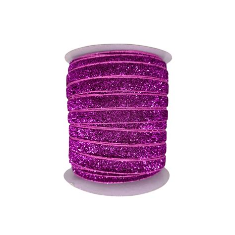 Fita Veludo Glitter Lurex Esponjada Yama 10mm 2 Metros Cor Pink