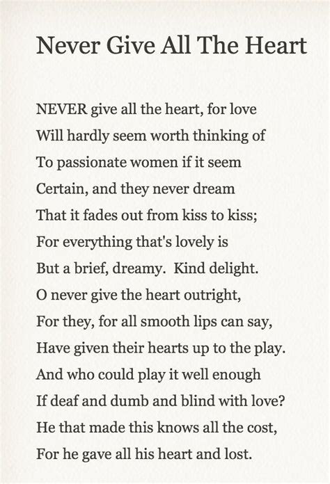 [POEM] “never give all the heart” by w.b yeats : r/Poetry